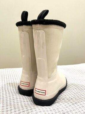 Hunter Cream Rain Boots with Black Shearling Trim
